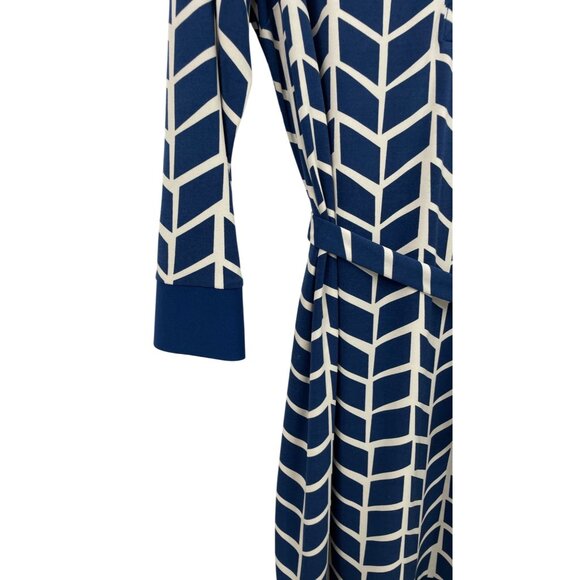 Donna Morgan Womens Size 16 Blue & Tan Chevron Dress With Belt - Picture 5 of 9